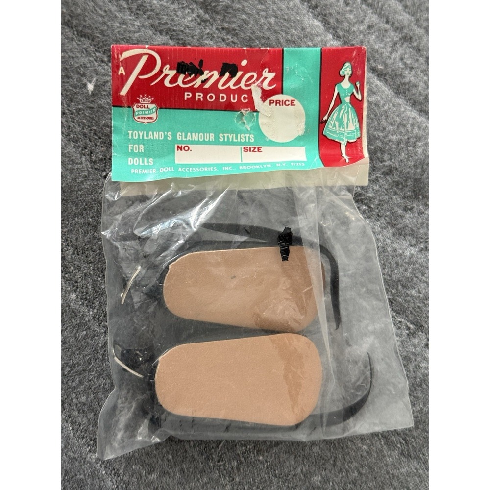 Vintage Premier Product Toylands Glamour Stylists Doll Shoes Black Ballet Flats - Picture 3 of 6